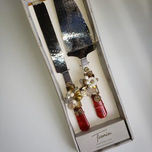 Tiramisu Red Jewel Stone Encrusted 2-Piece Cake Serving Set